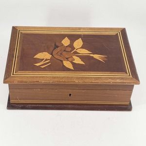 Vintage Dunston Brazilia Collection Wood Jewelry Box Rose Inlay